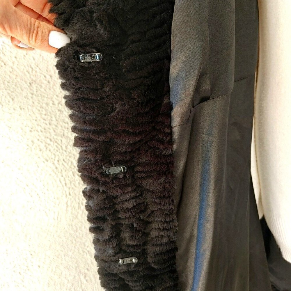 Dolce Cabo Faux Fur Textured Black Swing Coat Size XL - Picture 7 of 8